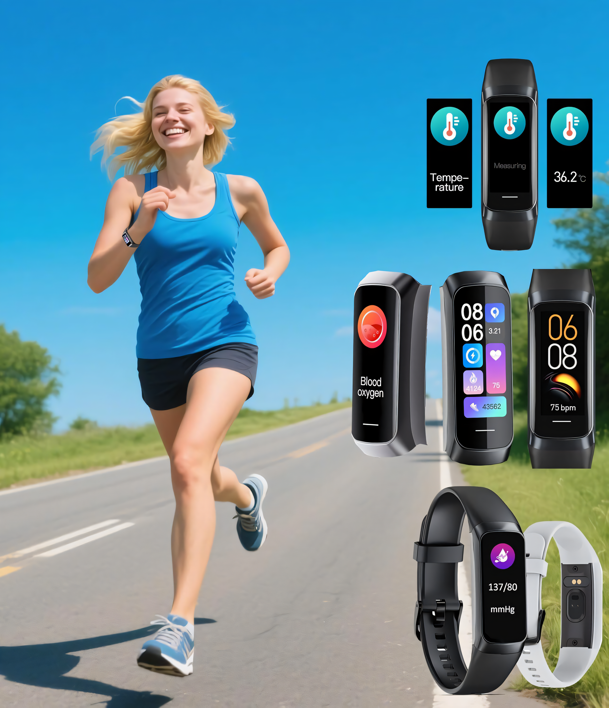 AMOLED Smart Watch for Women & Men | Blood Pressure, Calories, Step Counter, IP68 Waterproof
